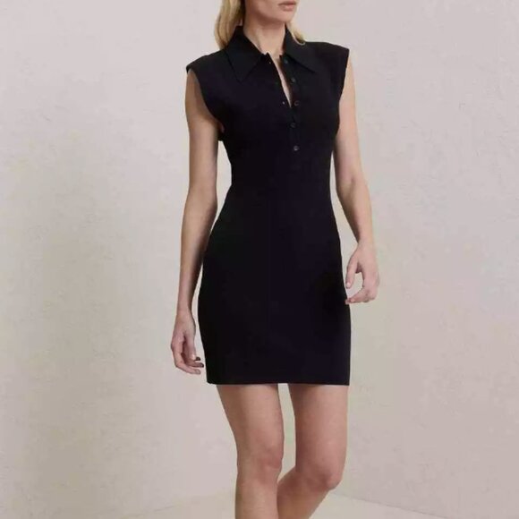 A.L.C. Taylor II Knit Collared Mini Dress in Black Size Medium - Picture 3 of 11